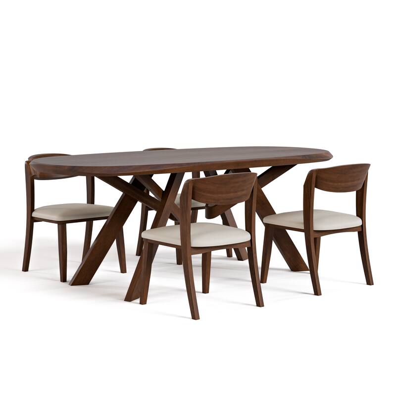 Furniture of America Abigail VI Mid-Century Modern 5-Piece Walnut Solid Wood Dining Set