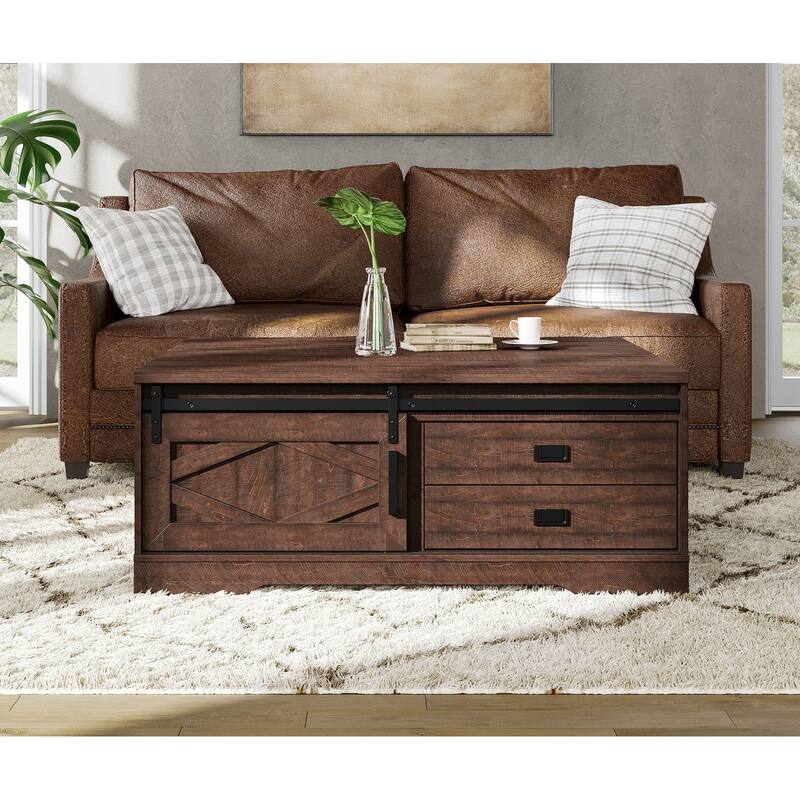 WAMPAT Rustic 2 in 1 Center Table with Hidden Storage Compartment