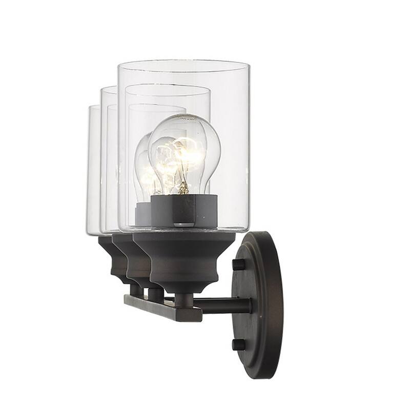 3-Light Hardwired Bathroom Wall Fixture in Bronze Finish with Clear Glass Shade Dimmable Reversible Mounting