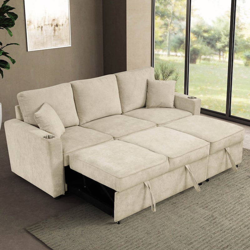 Furniture of America Durem Modern Space-Saving Sleeper Sofa Sectional with Cup Holders