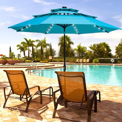 Ainfox Patio Umbrella with Lights 10ft 3 Tiers Outdoor Umbrella Without Base
