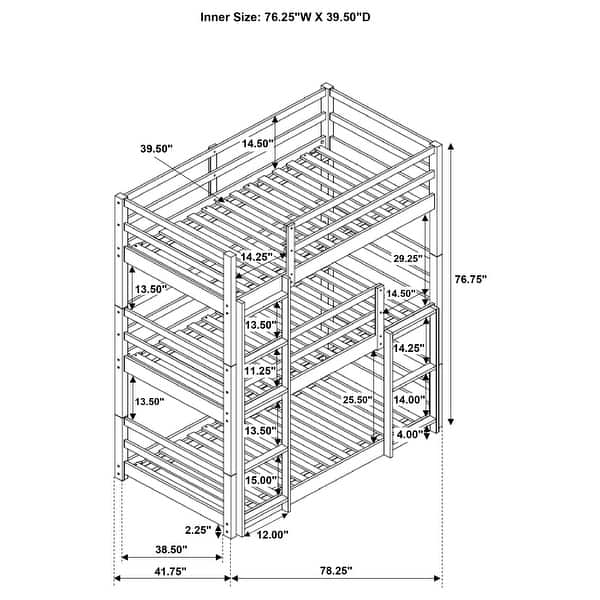 Sandler Transitional Wood Triple Bunk Bed Cappuccino