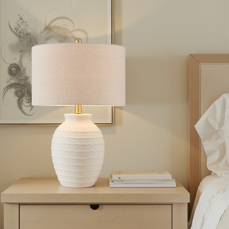 KAWOTI Beige Textured Ceramic Table Lamp