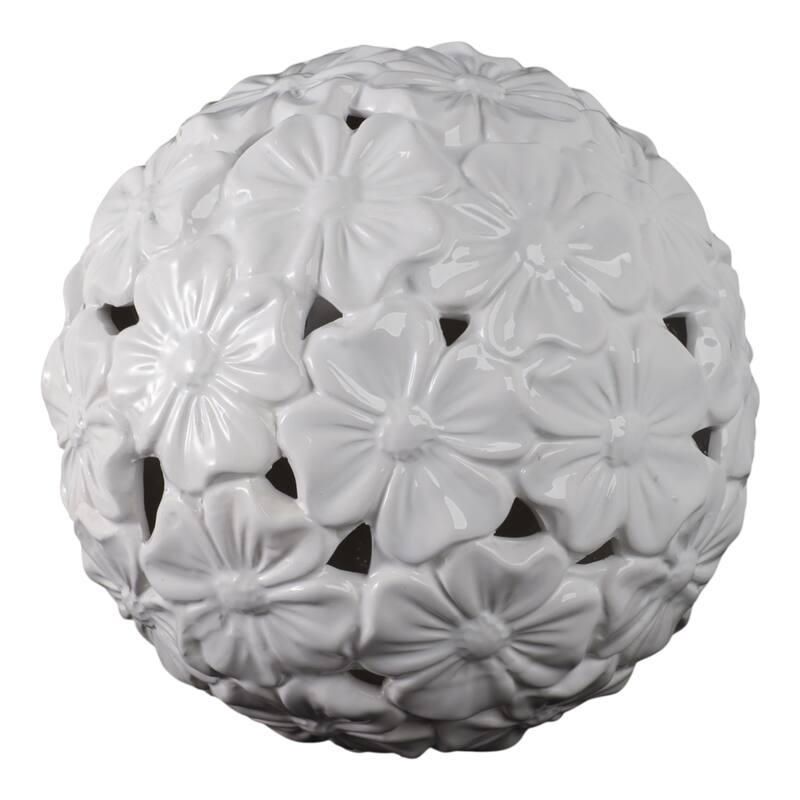 Stoneware and Porcelain Floral Sphere Decorative Garden Statuary