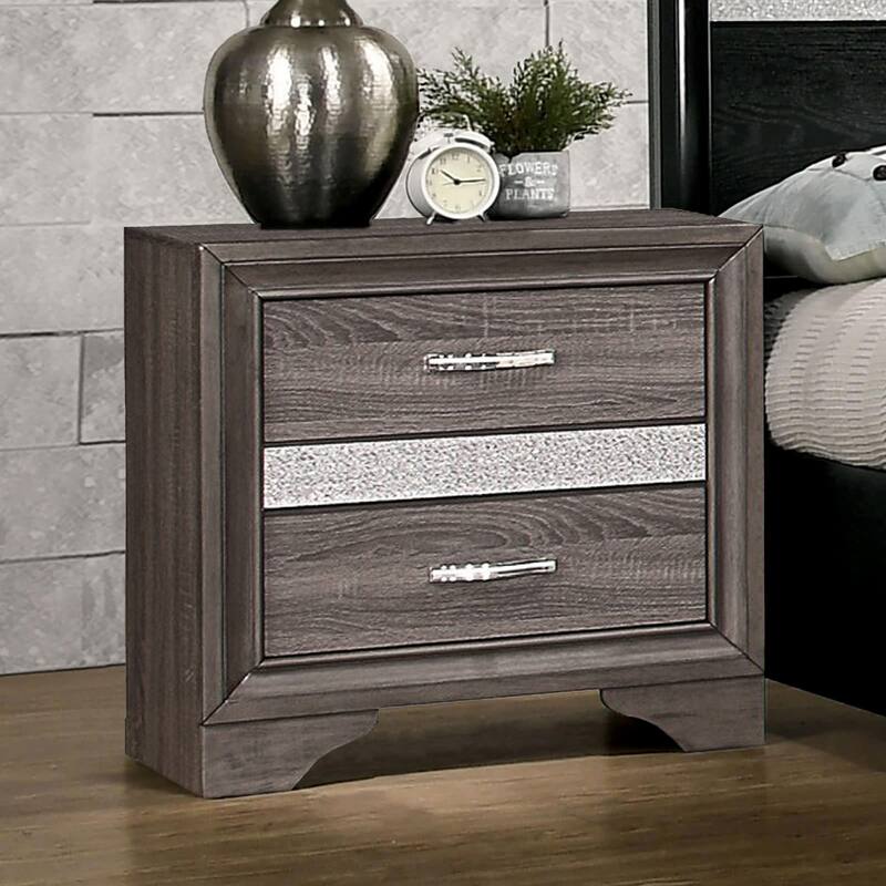2 Drawer Wooden Nightstand with 1 Hidden Jewelry Drawers, Gray and Silver