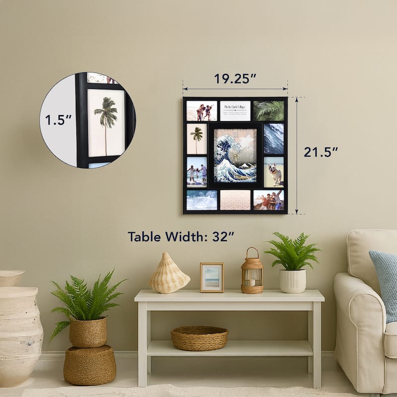 American Art Decor Picture Frame Collage Wall Clock 12 Photo Display Slots