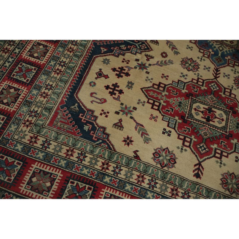 Hand Knotted Oriental 100% Wool Carpet Traditional Geometric Beige & Ivories Kazak Area Rug - 9' 10'' X 8' 4''