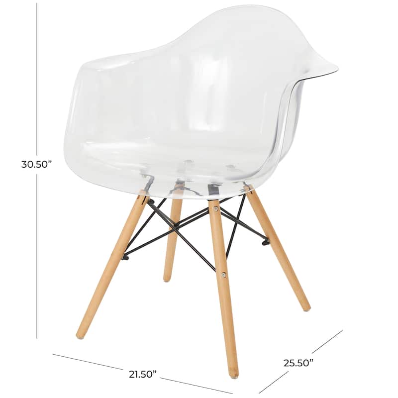 Acrylic Plastic Mid Century Modern Eiffel Style Accent Chair with Wood Legs - Clear - Roche River Decor - 26"W x 22"L x 31"H