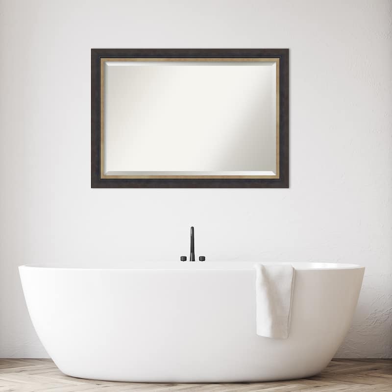 Hammered Charcoal Tan Beveled Wood Framed Bathroom Vanity Wall Mirror - Hammered Charcoal Tan