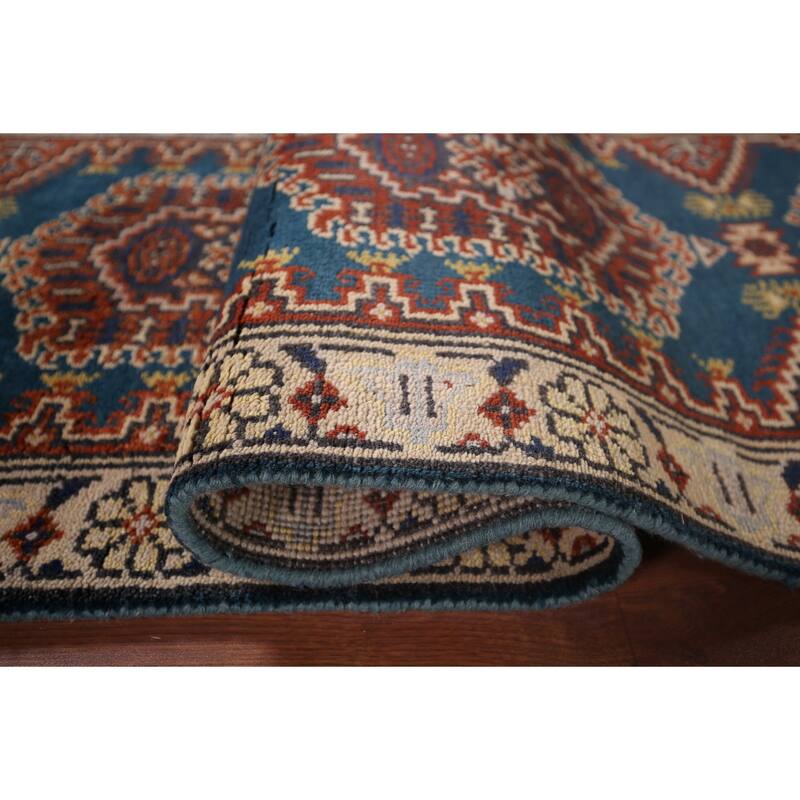 Blue Geometric Viss Oriental Runner Rug Handmade Wool Carpet - 2'6"x 7'10"
