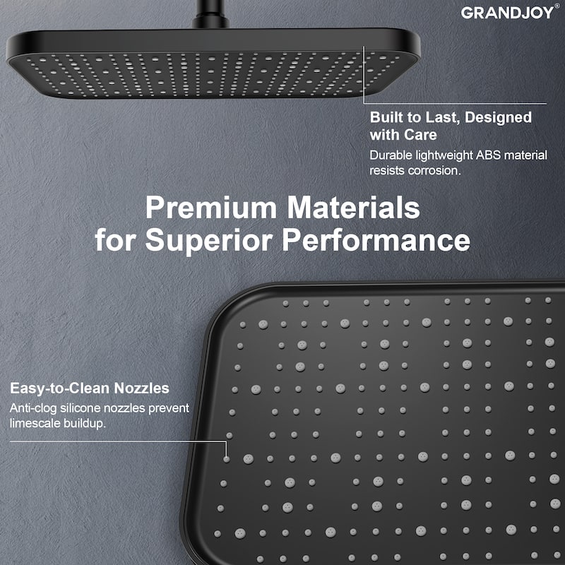 GRANDJOY 12" Rainfall Shower Head 3-Function Shower System with Adjustable Handheld Spray