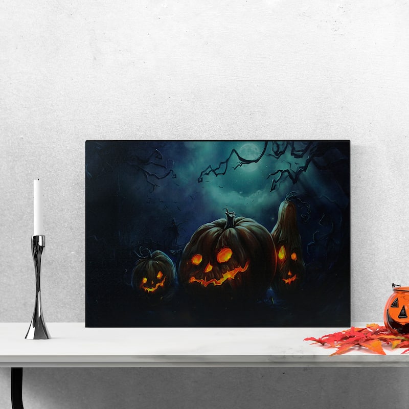 LED Lighted Spooky Halloween Jack-O-Lanterns Canvas Wall Art 23.5" x 15.75"