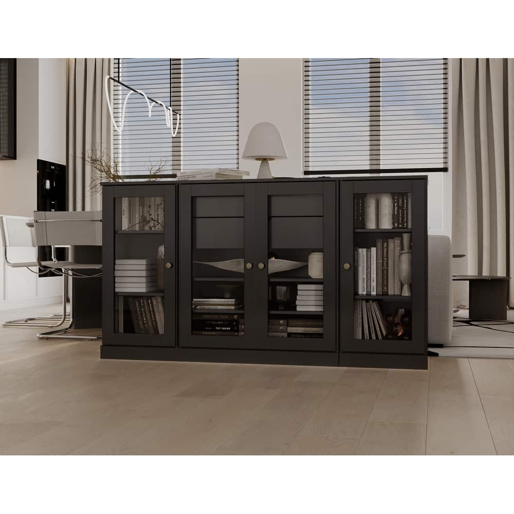 Palace Imports 100% Solid Wood 65" Sideboard with Clear Glass Doors, 2-Drawers and Adjustable Shelves