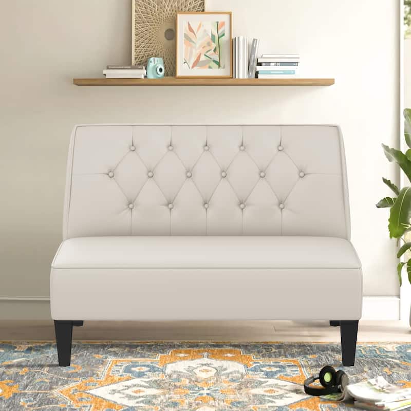Button Tufted Loveseat Settee, Upholstered Sofa Backrest Buckle Couch Banquette Bench for Dining Room