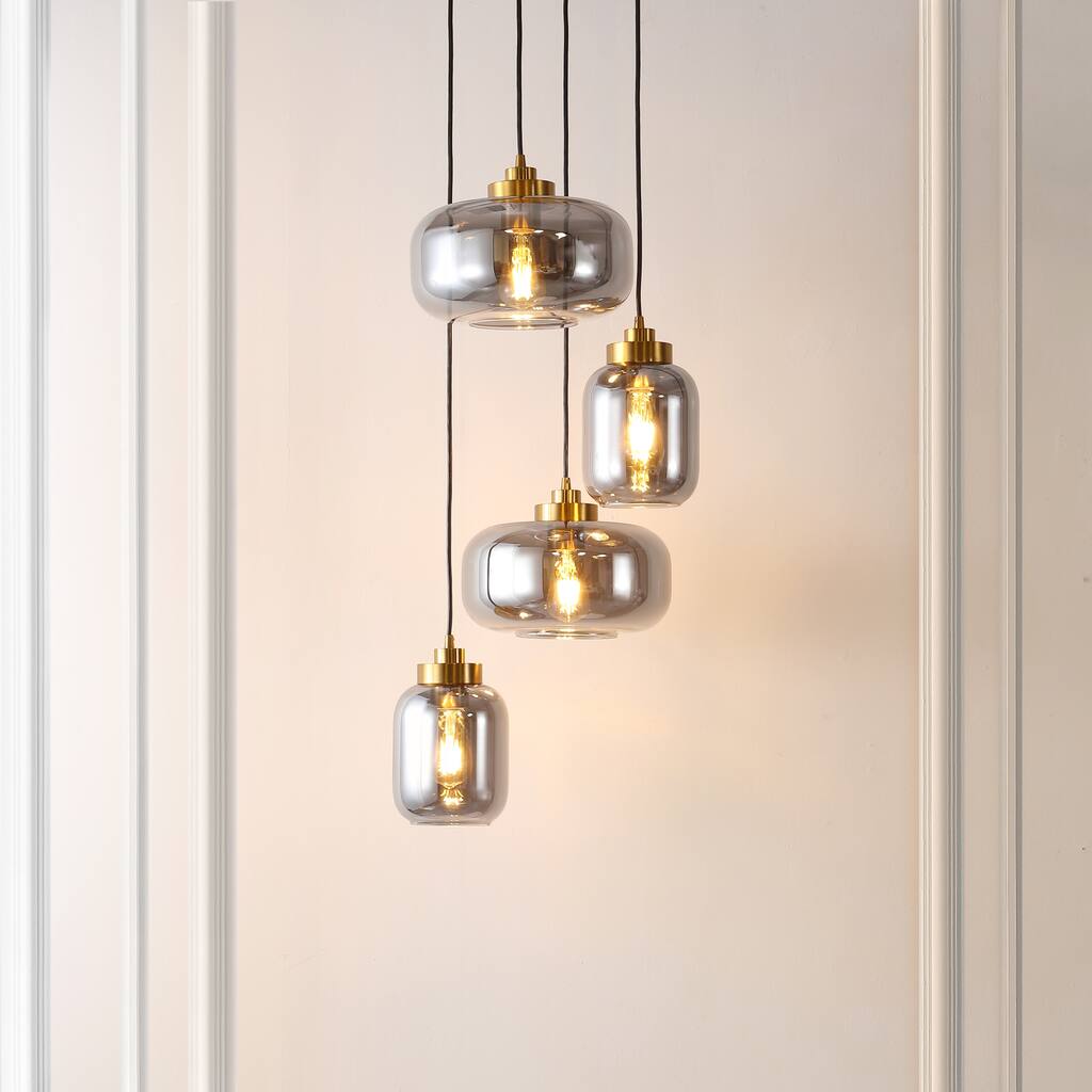 SAFAVIEH Gokce 4-Light 19-inch Pendant Light - 19 In. W x 19 In. D x 26268 In. H - Smoke Grey/Brass - 19Wx19Dx71H