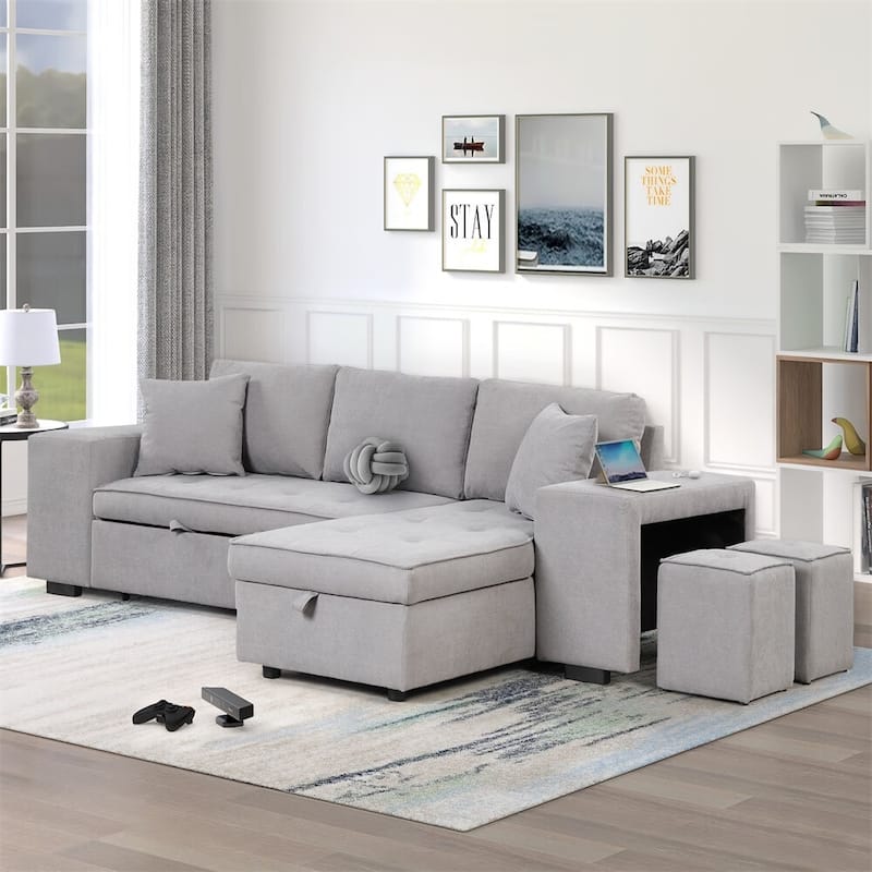 Merax 104" Modern L-Shape 3 Seat Reversible Sectional Couch - Grey