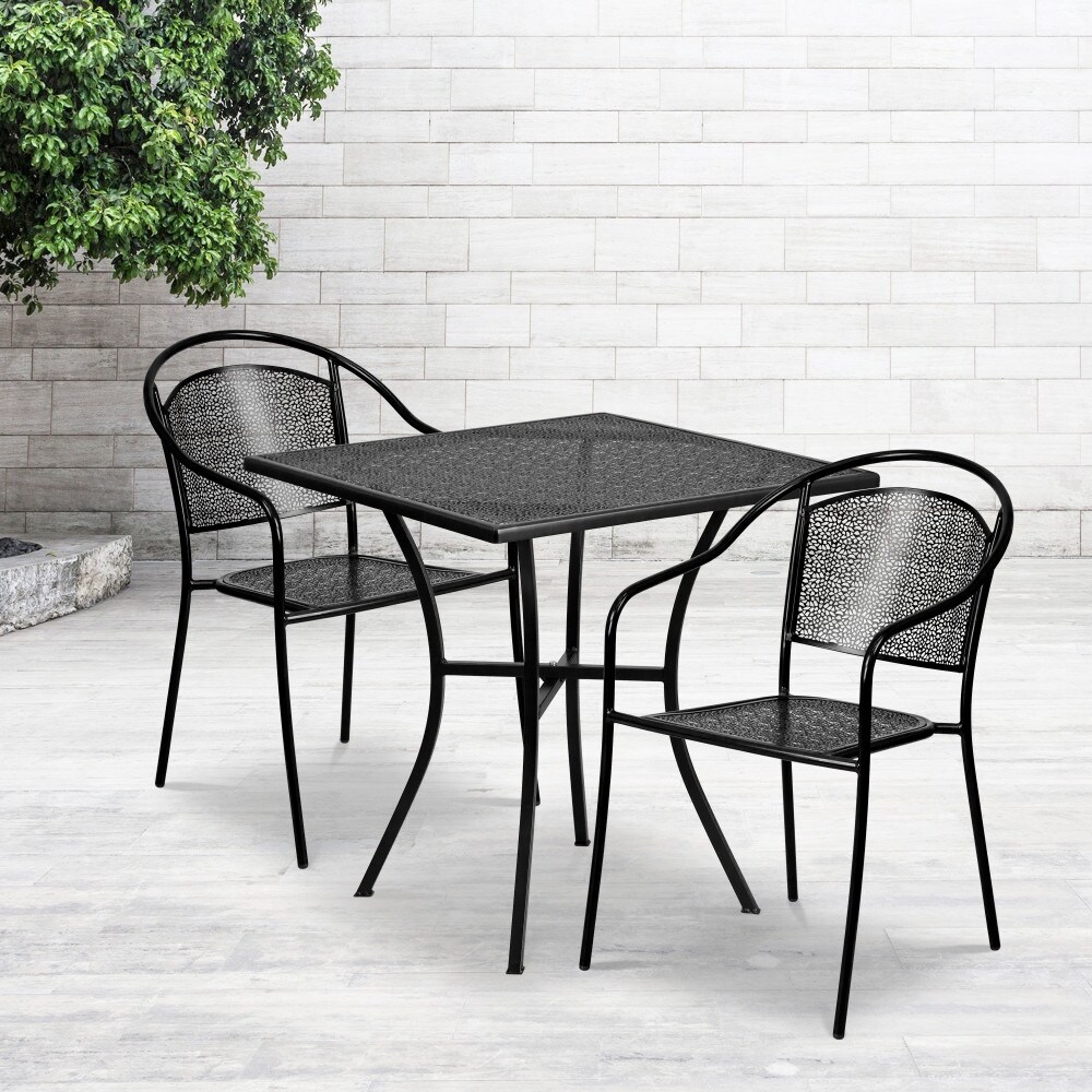 28'' Square Indoor-Outdoor Steel Patio Table Set with 2 Round Back Chairs