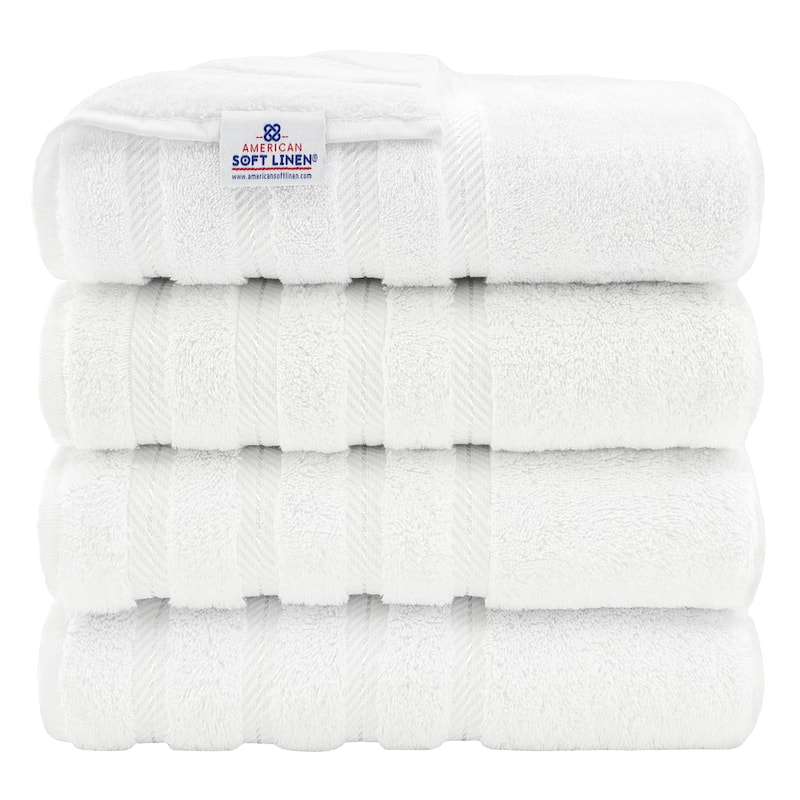 American Soft Linen 100% Cotton Turkish Bath Towels Large, 4 Pack Luxury Hotel Spa Quality Turkish Bath Towels Bathroom Sets - White