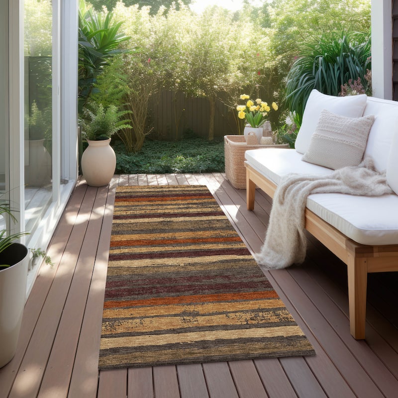 Machine Washable Indoor/ Outdoor Chantille Stripe Rug - Chocolate - 2'3" x 7'6"