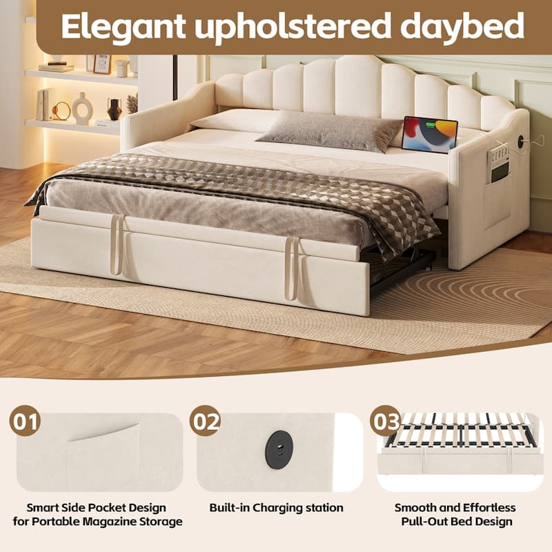Upholstered Twin Size Daybed with Trundle