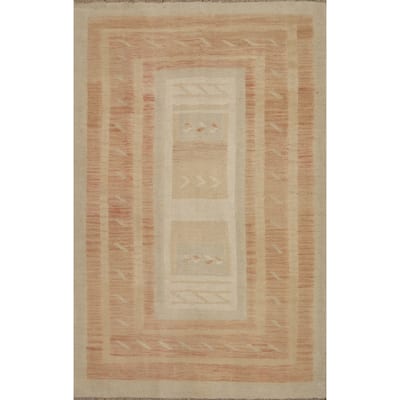 Hand Woven Oriental 100% Wool Carpet Southwestern Tribal Oranges & Rust Kilim Area Rug - 5' 10'' X 4' 0''
