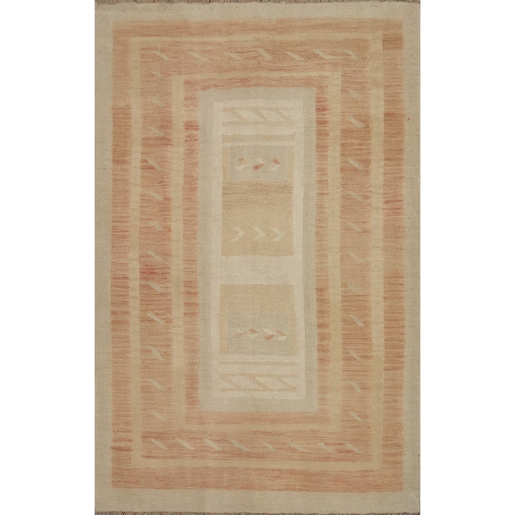 Hand Woven Oriental 100% Wool Carpet Southwestern Tribal Oranges & Rust Kilim Area Rug - 5' 10'' X 4' 0''