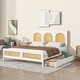 preview thumbnail 7 of 12, Queen Size Wood Storage Platform Bed with Rattan Headboard