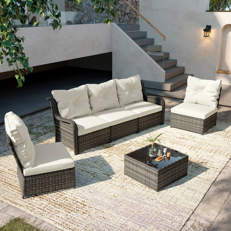6-pieces Patio Wicker Outdoor Sectional Seating Sofa Set with Coffee Table
