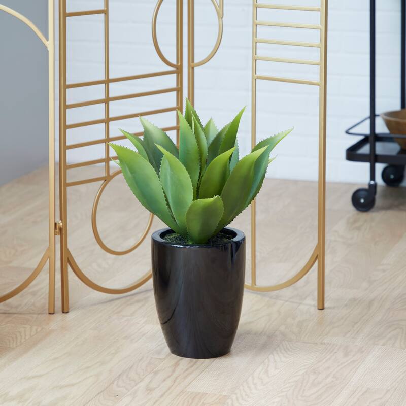 Faux Foliage Agave Artificial Plant with Realistic Leaves and Black Fiberglass Pot - Green - Roche River Decor