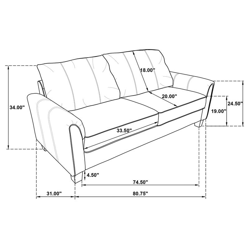 Davis Contemporary Upholstered Rolled Arm Sofa Grey