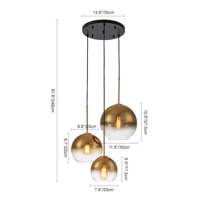 3-Light Round Polished Glass Globe Bubble Pendant Light