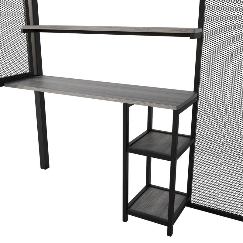 Versatile Full Loft Bed with Desk and Wardrobe, Ideal for Small Rooms and Study Areas