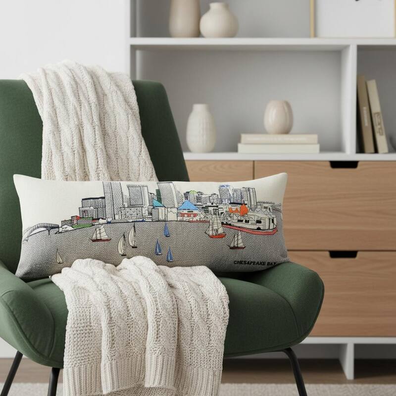 HomeRoots 35" White Baltimore Daylight Skyline Lumbar Decorative Pillow