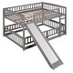 preview thumbnail 36 of 53, Low Bunk Bed with Slide, Wooden Floor Bunk Bed Frame with Fence and Ladder, for Kids Teens, Boys Girls