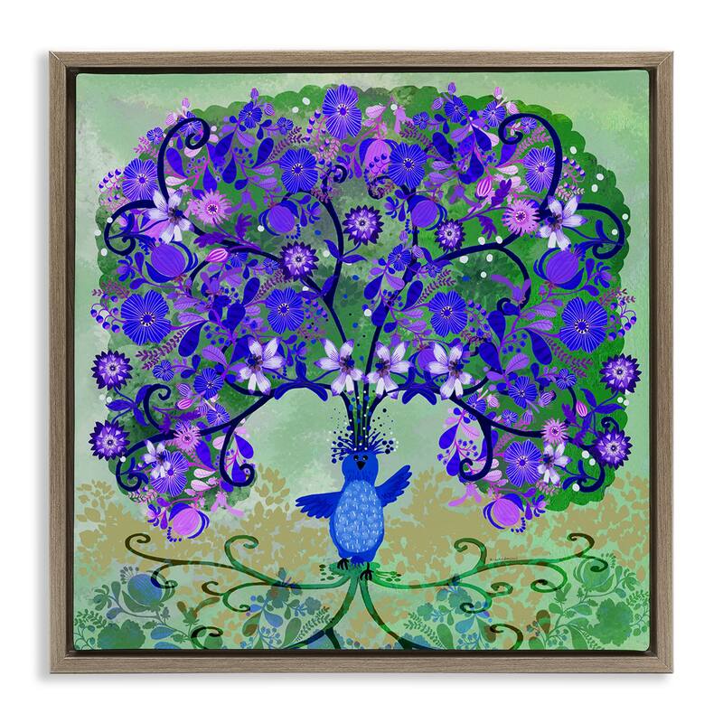 Stupell Tree Blooming From Bird Framed Floater Canvas Wall Art Design By Kay Widdowson - 18 x 18 - Brown