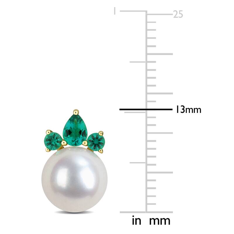 Miadora Cultured Freshwater Pearl and Gemstone Stud Earrings White or Yellow 14k Gold