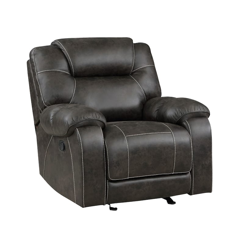 Lily 42 Inch Manual Glider Recliner Chair, Brown Microfiber, Solid Wood