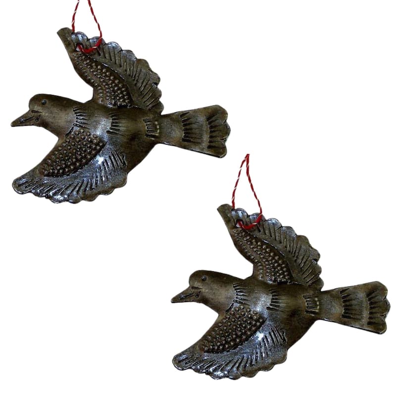 Set of Doves Haitian Metal Drum Christmas Ornaments - N/A
