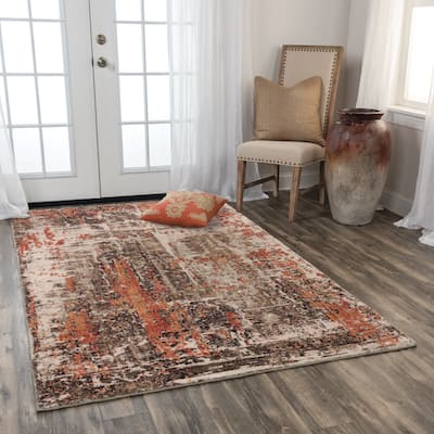 Alora Decor Alure Beige, Brown, and Red Abstract Wool Blend Rug