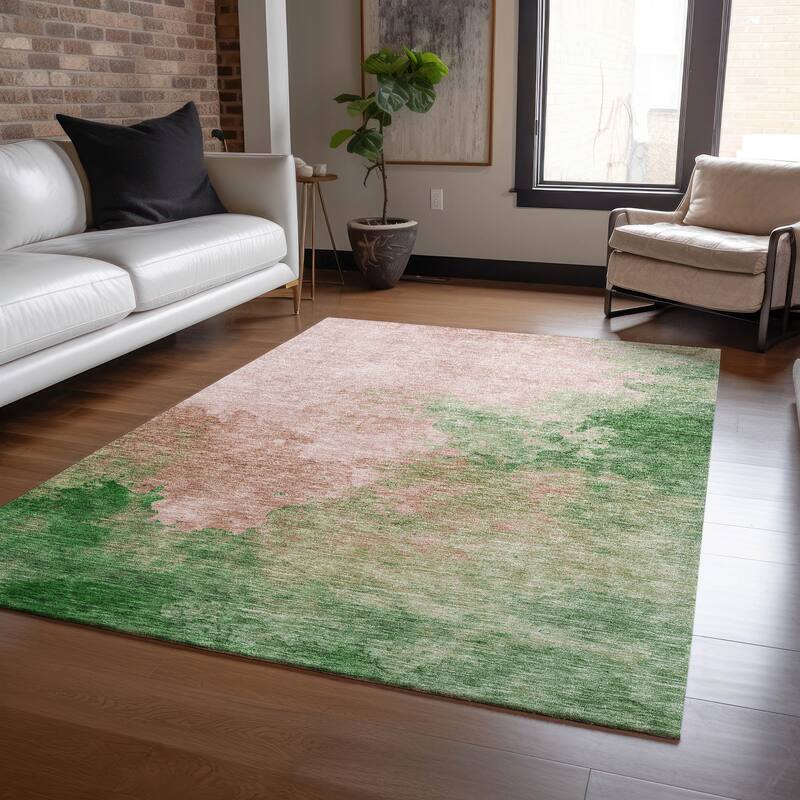 Machine Washable Indoor/ Outdoor Abstract Modern Chantille Rug - Pink - 10' x 14'