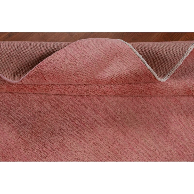 Hand Knotted Oriental 100% Wool Carpet Modern Solid Pink Gabbeh Area Rug - 9' 2'' X 6' 1''