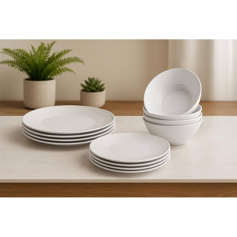 Barro NewWave Melamine Solid White 12-Piece Dinnerware Set