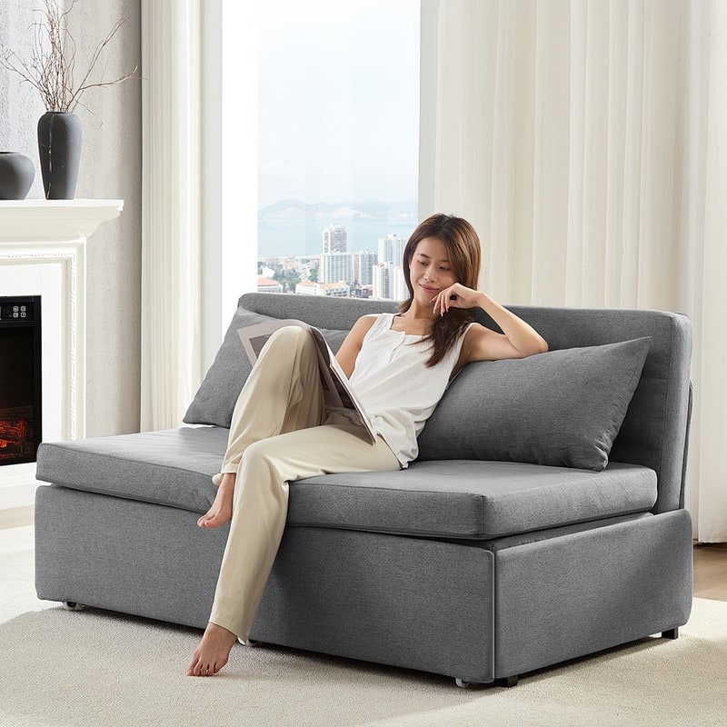 Mixoy Full/Queen Size Sofa Bed,2 in 1 Convertible Linen 1-Seater/Loveseat Sleeper Sofa Couch with Cushions