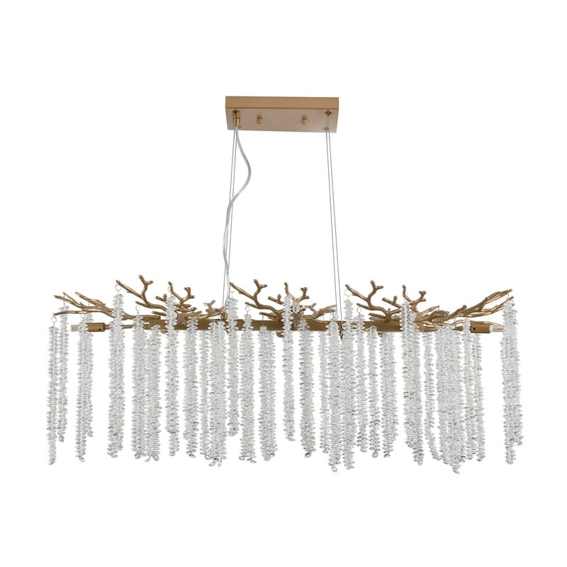 39.4-inch Modern Golden Pendant Light with Cascading Crystal Strands(Bulb Not Included)