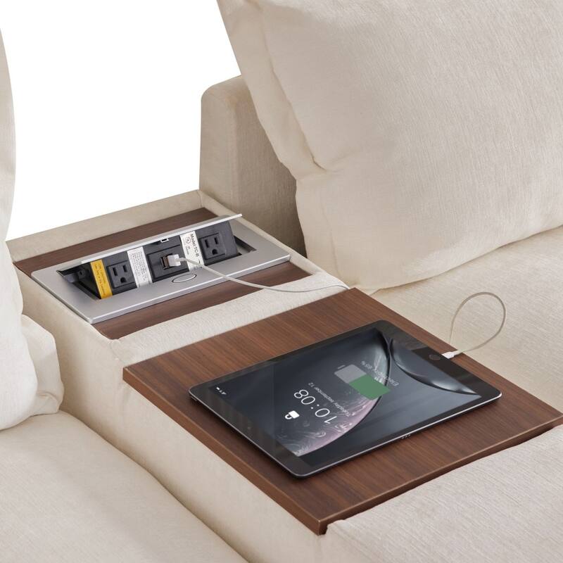 131''Modern U-shape Modular Chenille Sectional Sofa with Movable Ottoman and Cup Holder