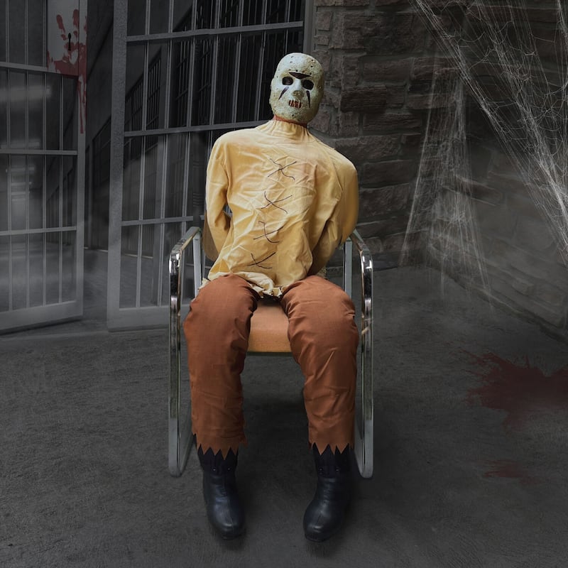 Haunted Hill Farm Twitch the Thrashing Prisoner by Tekky, Sitting Premium Halloween Animatronic, Plug-In or Battery