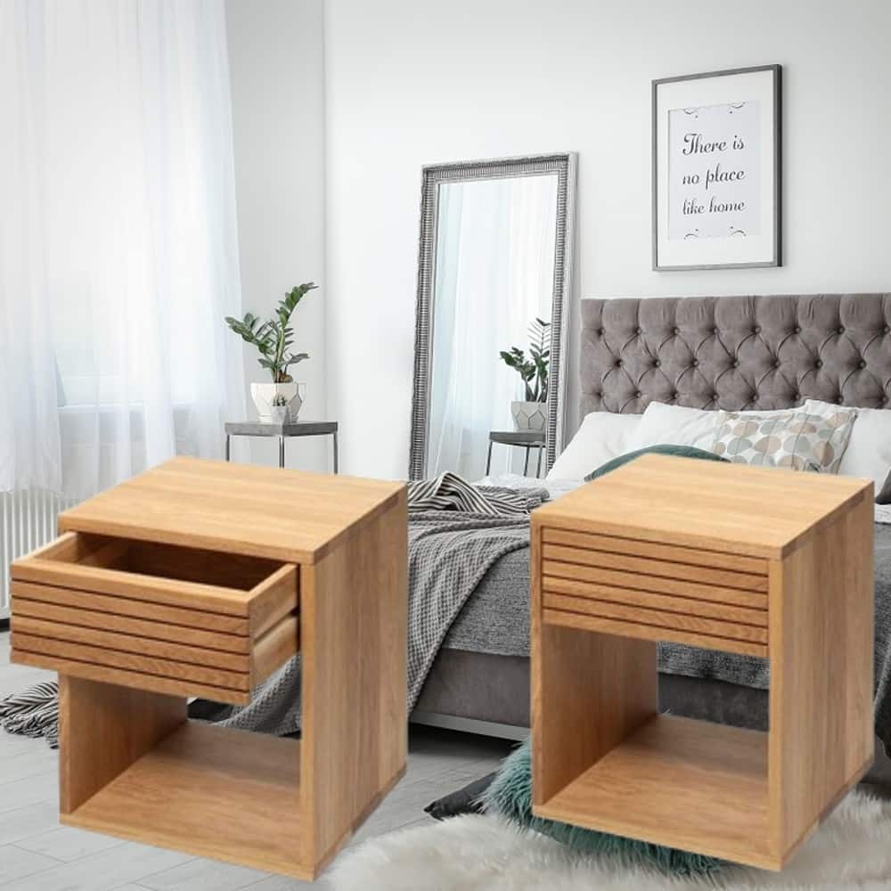 Nightstand set of 2 Solid Oak Wood Rustic Side Table with a Drawer