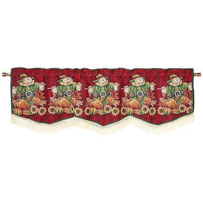Violet Linen Fall Harvest Thanksgiving Autumn Leaves Pumpkins Tapestry, 60" x 15", Straight, Rod Pocket Curtain Valance