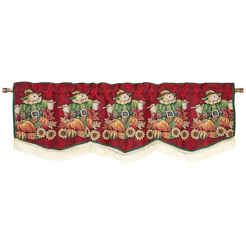 Violet Linen Fall Harvest Thanksgiving Autumn Leaves Pumpkins Tapestry, 60" x 15", Straight, Rod Pocket Curtain Valance