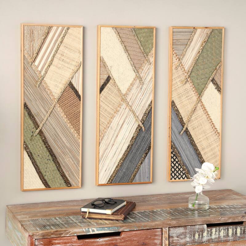 Wooden Geometric Handmade Textured Mixed Media Diagonal Wall Decor - Set of 3 Brown - Roche River Decor